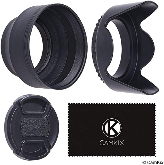 55mm Set of 2 Camera Lens Hoods and 1 Lens Cap - Rubber (Collapsible)   Tulip Flower - Sun Shade/Shield - Reduces Lens Flare and Glare - Blocks Excess Sunlight for Enhanced Photography and Video Foo