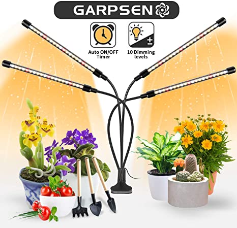 Plant Grow Light for Indoor Plants, Garpsen Upgraded Version 4 Head 80 LED Sunlike Full Spectrum Grow Lamp with Timer, 3 Lighting Mode, 10 Dimmable Levels, Professional for Seeding Succulents Herbs