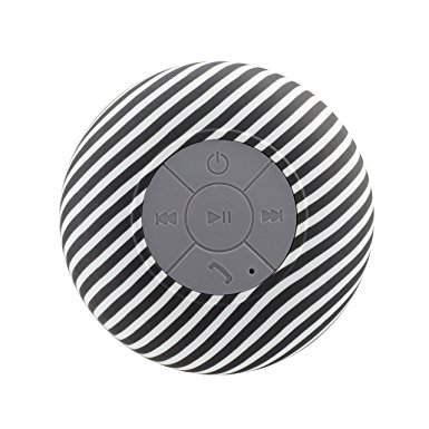 Water Resistant Bluetooth 3.0 Shower Speaker, Handsfree Portable Speakerphone with Built-in Mic, 6hrs of playtime, Control Buttons and Dedicated Suction Cup (Black Zebra)