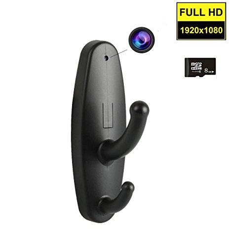 Jiusion Full HD 1080P Wireless Spy Camera in Clothes Hanger, Hidden Cam with Detection Activated, Nanny Video Recorder Hook (Black 8GB Memory Card)