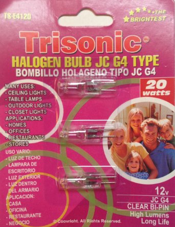 Halogen JC Type Light Bulb G4 Base 12 Volt 20 Watt - JC G4 12V 20W Pack of 3 Bulbs
