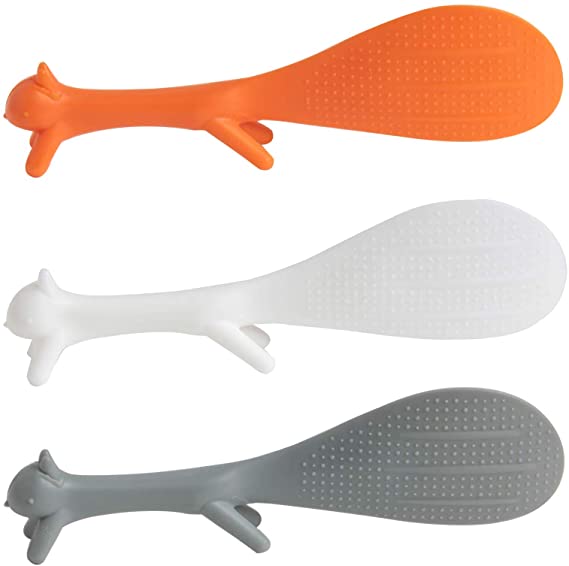 AnFun 3 Pieces Creative Squirrel Shape Standing Scooper Non-Stick Rice Paddle Spoons Fashion Rice Cooker Dishes Filled Scoop Shovel