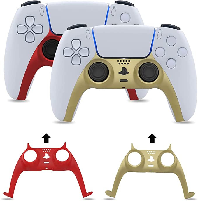 NexiGo PS5 Controller Faceplate, Replacement Shell Decoration Accessories, Grip Decorative Strip for Sony Playstation 5 DualSense Controller, 2 Pack (Red & Gold)