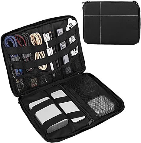 MoKo Electronics Organizer Bag, Travel Universal Electronics Accessories Case, Waterproof Travel Cables Management Storage Bag for Hard Drives, Phone, Plug, Charger, SD Card and More [Small] - Black