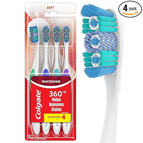 Colgate 360 Optic White Toothbrush Pack, Full Head Soft, 4 Count