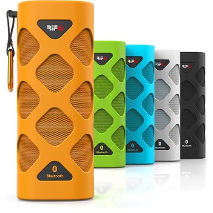 RIF6 Bluetooth CSR 4.0 Speaker, Portable, Wireless, Rechargeable with 10W Power and 30 Hour Battery, Built-in Microphone and Carabiner (Orange)