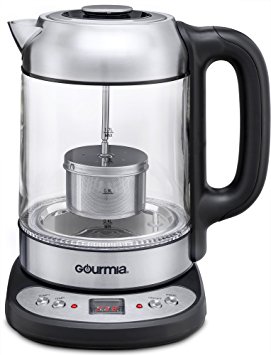 Gourmia GDK290 Electric Glass Tea Kettle With Built In Precise Steeping Tea Infuser, Programmable Time & Temperature Pedestal Control Panel, 2 Quarts