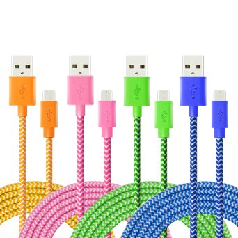Micro USB Cable, Magic-T [4-Pack] 6ft/2m High Speed Nylon Braided Cable Charging/Sync Data Durable for Android, Samsung Galaxy, HTC, Nokia, Sony and Other Tablet Smartphone (Green,Pink,Orange,Blue)
