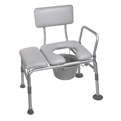 Drive Medical Combination Padded Seat Transfer Bench with Commode Opening, Gray