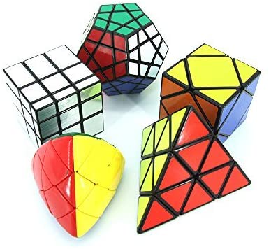I-xun Magic Cube Puzzle Set of Pyraminx, Meganminx, Skewb, Mastermorphix, 3x3 Mirror Cube - 5 Pack