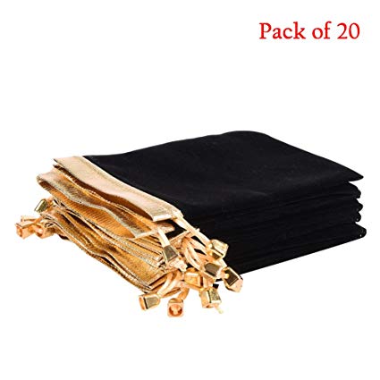 SHZONS 20Pcs Soft Velvet Pouches w Drawstrings for Jewelry Candy Gift Bags, 4.7"x6.3"