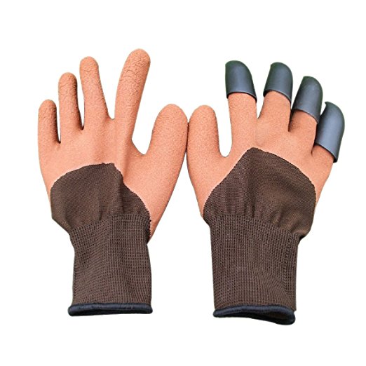 Different Color Garden Genie Gloves with Claws on Right Hand Waterproof Digging Gloves for Gardening (brown)