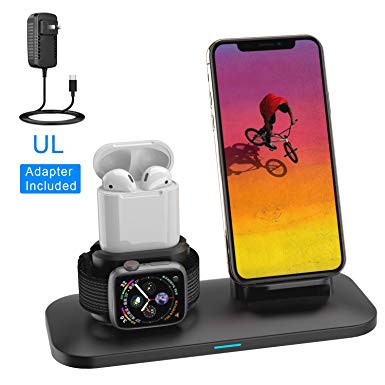 Wireless Charger, 3 in 1 Charging Station for Apple, Wireless Charging Stand Apple Watch Charger for Apple Watch and iPhone Airpod Compatible for iPhone X/XS/XR/Xs Max/8 Plus iWatch 4 3 2 1 Airpods1 2