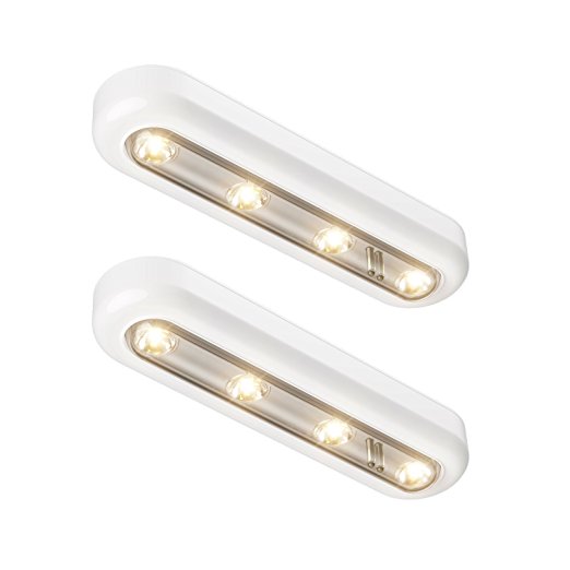 OxyLED Tap Closet Lights, Touch Light, 4 LED Touch Tap Light, Stick-on Push Light, Cordless Touch Sensor Night Light, Stair Lights, 2 Pack,Warm White, Battery Operated)