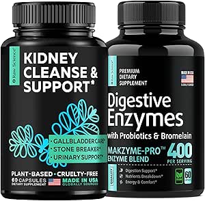 S RAW SCIENCE Immunity and Gut Balance - Digestive Health & Kidney Cleanse Detox - Digestive Enzymes with Probiotics 400mg 60pcs and Urinary Tract & Kidney Support Supplement 60pcs