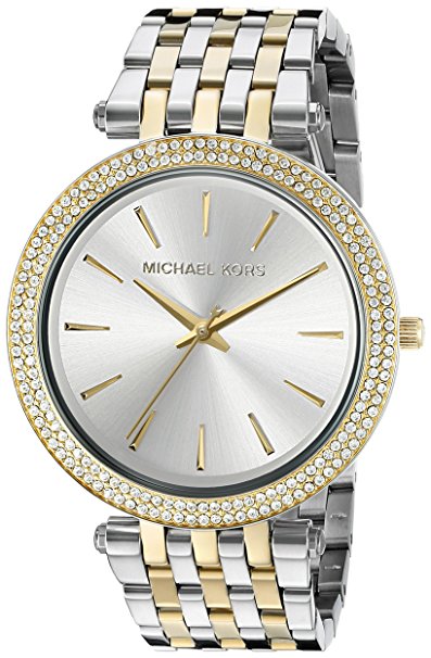 Michael Kors Mid-Size Goldtone/Silvertone Stainless Steel Darci Three-Hand Glitz Watch