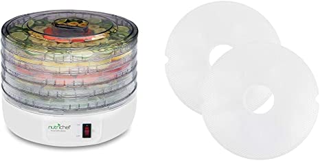 Electric Food Dehydrator Machine, Multi-Tier Kitchen Food Appliances, High-Heat Circulations- NutriChef PKFD12 & Nesco LM-2-6 13.5" Snackmaster Clean-A-Screen Food Dehydrators, 2 Count, White