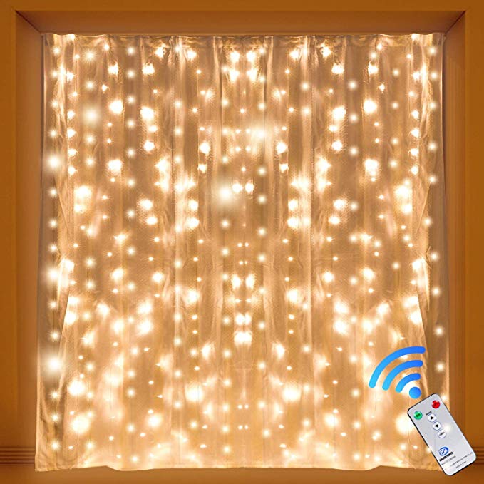 LED Curtain Icicle Lights 300 LEDs, Kohree Remote String Lights for Christmas Wedding Party, 8 Mode Warm White, UL Certification