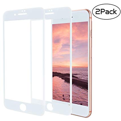 MSLAN iPhone 8 7 Screen Protector Tempered Glass Film with case Friendly Full Edge Anti Fingerprint Anti-Scratch/Easy Install/Oleophobic Anti-Bubble[White] [2 Pack]