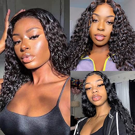 ISEE Water Wave Lace Front Wigs Human Hair Pre Plucked 4x4 Transparent Lace Frontal Wig with Baby Hair 180% Density Brazilian Lace Front Human Hair Wigs for Black Women (24inch, Natural Black)