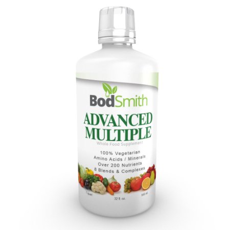BodSmith Advanced Liquid Multivitamin - Daily Multi Vitamins Minerals and Antioxidants Amino Acids Over 200 Nutrients 8 Blends and Complexes 32 fl oz