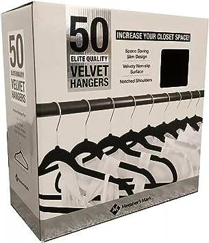 Member's Mark Elite-Quality Black Velvet Hangers with Chrome Hooks (Pack of 50)