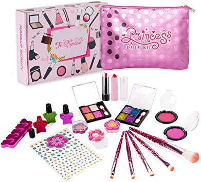 Juboury 21 Pieces Girls Makeup Kit for Kids - Safe & Non-Toxic Washable Real Cosmetic Beauty Set for Kids Make Up Play, Birthday Gift Set, Friday Party Night, Party Favors.