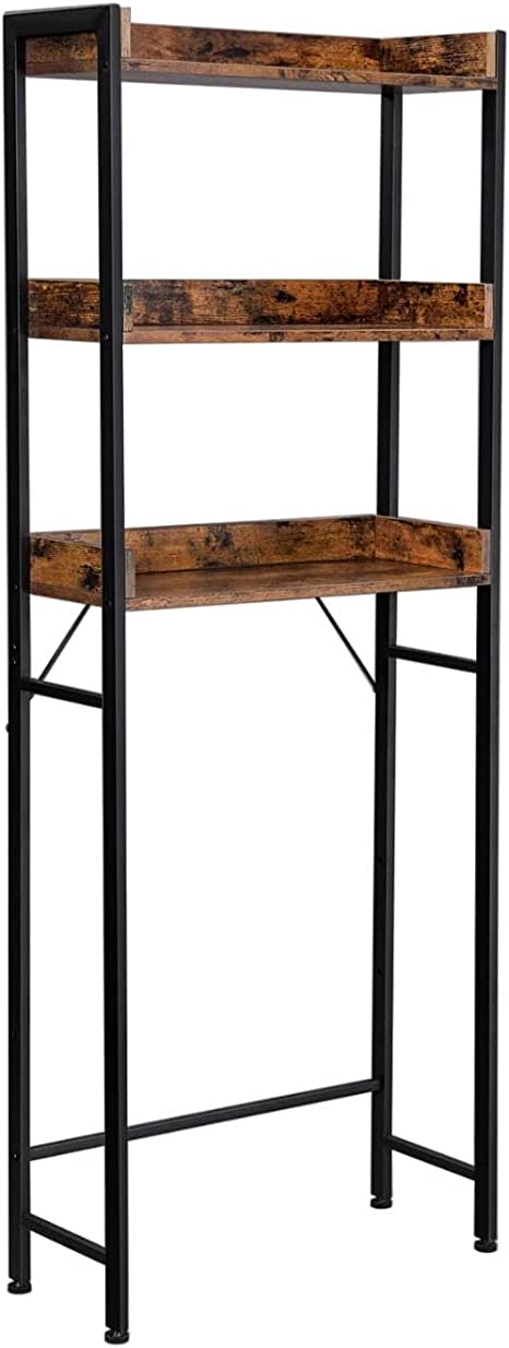 Vasagle 3-Tier Over-The-Toilet Rack, Space-Saving Bathroom Storage Shelf, Stable, Easy to Assemble, Washing Machine Storage Rack, Industrial Style, Rustic Brown and Black
