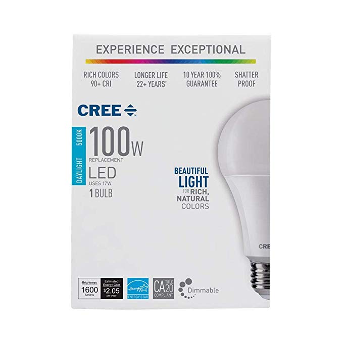 Cree LED 100W Equivalent Light Bulb, A21, Dimmable, CRI 90 (Daylight, 3-Pack)