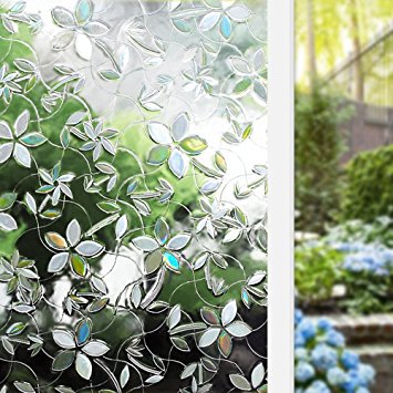 Rabbitgoo 3D Blossoms No Glue Static Cling Privacy Glass Window Films 2.95ft By 6.5ft (35.4In. by 78.7In.) (Attention: No Enough Privacy for Bathroom)