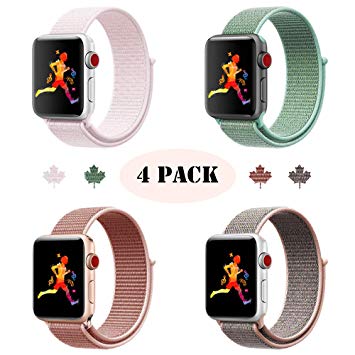 INTENY Compatible for Apple Watch Sport Loop Band, Lightweight Breathable Nylon Replacement Band 38mm 40mm 42mm 44mm Compatible for Apple iWatch Series 1, Series 2, Series 3, Series 4, Nike , Edition