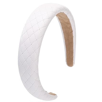 LONEEDY 1.7 Inch Leather Hard Headband Wide Headband Padded Headband Hairband for Women (Square White)