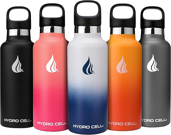 HYDRO CELL Stainless Steel Water Bottle with Straw & 2 Standard Mouth Lids (32oz 24oz 20oz 16oz) Keeps Liquids Hot or Cold w/Double Wall Vacuum Insulated Leak Proof Sport Design (Navy/White 20oz)