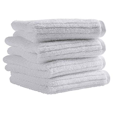 Rivet Ribbed Cotton Washcloth Set, 4-Pack, Bright White