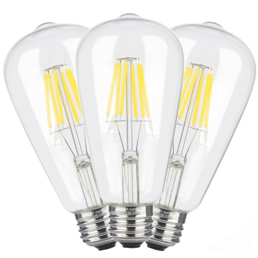 CRLight 6W Edison Style Vintage LED Filament Light Bulb, 5000K Daylight (Bright White) 650LM, E26 Medium Base Lamp, ST21(ST64) Antique Shape, 65W Incandescent Equivalent, Non-dimmable, 3 Pack