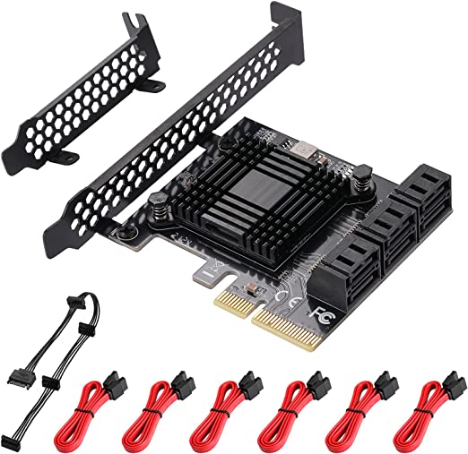 MZHOU PCIe 6 Port SATA 4X 3.0 PCIe Card with 6 SATA Cables and Low Profile Bracket,Built-in Adapter Converter for Desktop PC（Support SATA 4X 8X 16X Devices-6 Gbps）