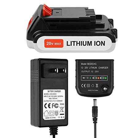 ANTRobut Replacement for 20V Black Decker LBXR20 Battery & Charger set LCS1620 Lithium-Ion 20 Volt Max Battery and 2A Black and Decker Charger