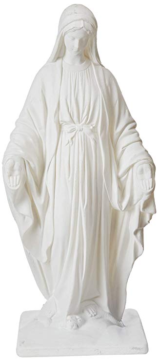 Emsco Group 2290W Virgin Mary Statue – Natural Stone Appearance – Made of Resin – Lightweight – 34” Garden, WHITE