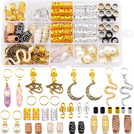 Messen 121 PCS Dreadlocks Jewelry Crystal Wire Wrapped Loc Adornment Imitation Wood Beads Braid Accessories Aluminum Hair Cuffs Beard Tube Beads Hair Coils Rings Pearl Hair Pendants for Braids Hair Clip Decoration (Multiple Styles)