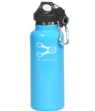 Treksos Insulated Stainless Steel Water Bottle Wide Mouth Vacuum Double Wall BPA Free - 20 Oz  600 Ml Plus a Carabiner and a Compass- Sky Blue