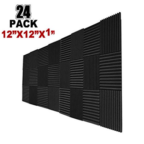 24 Pack Acoustic Panels Studio Foam Wedges 1" X 12" X 12"Sound-proofing,Sound Absorption (24pcs, Black) (24PCS, Black)