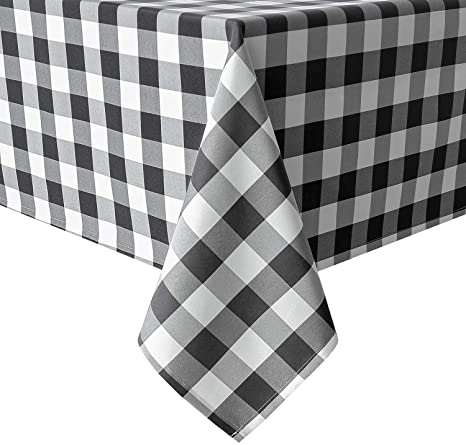 Hiasan 60 x 84 Inch Checkered Tablecloth Rectangle - Wrinkle Resistant and Waterproof Table Cloth for Picnic, Dinner and Party, Washable Polyester Fabric, Black and White Gingham Pattern