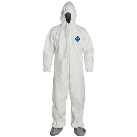 DuPont TY122S Disposable Elastic Wrist, Bootie & Hood White Tyvek Coverall Suit 1414, Large