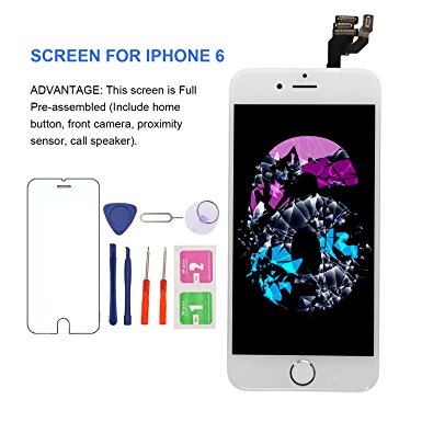 iPhone 6 Screen Replacement With Home Button - MAFIX Full Pre-assembly LCD Display Digitizer Touch Screen Kit Include Repair Tools & Screen Protector, White