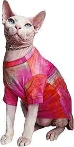 Bonaweite Hairless Cats Rainbow Rendering T-Shirt for Spring Summer Autumn, Breathable Cat Wear Clothes Vest Shirts for Sphynx, Cornish Rex, Devon Rex, Peterbald