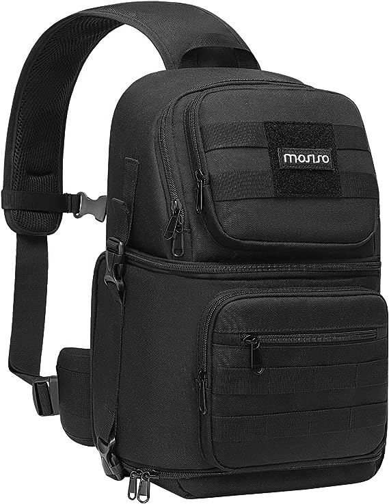 MOSISO Camera Sling Bag, DSLR/SLR/Mirrorless Tactical Camera Crossbody Bag Case Photography Slingpack with Tripod Holder & Removable Modular Inserts Compatible with Canon/Nikon/Sony/Fuji, Black