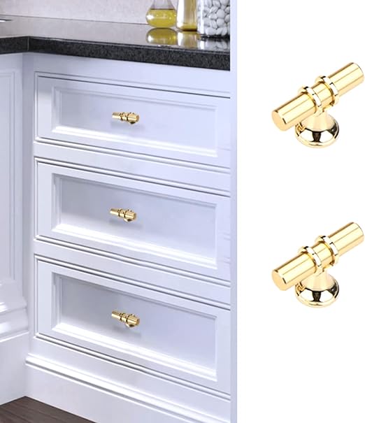 Cabinet Knobs, T Shape Cabinet Knobs,T Bar Cabinet Knobs,1.97" Length,Single Hole,with Screws,Knobs for Dresser Drawers,Aluminum Alloy,Gold,24Pcs