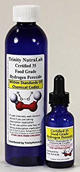 8 Oz of TNL 35% Food Grade Hydrogen Peroxide the Best on the Market with Free 1 Ounce Dropper Bottle filled with H2o2 by Trinity Nutralab