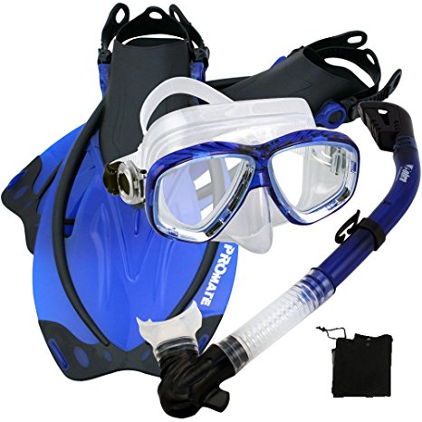 PROMATE Snorkeling Scuba Dive Mask Fins DRY Snorkel Gear Set