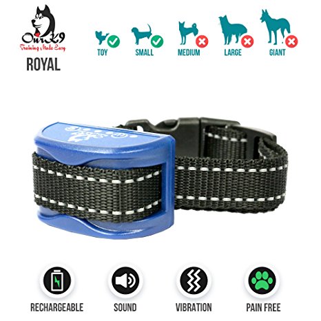 “MINT – YELLOW - ROYAL” Anti Bark Collar for Extra Small Dogs by Our K9 - NO HARM, PAIN or SHOCK - Anti-Bark Beep & Painless Vibration, 7 Sensitivity Adjustable Levels For Training XSmall